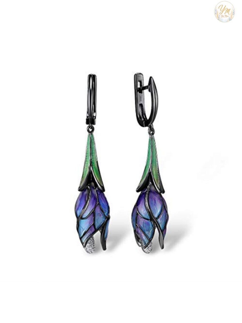 Sterling Silver Tulip Dangle Earrings with Enamel and Cubic Zirconia